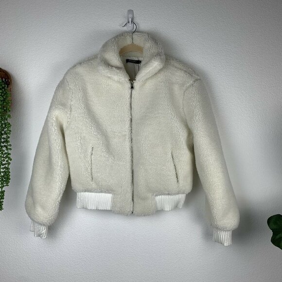 Nasty Gal Jackets & Blazers - NWT Nasty Gal L Ivory Teddy Bear Fuzzy Faux Fur Cropped Bomber Jacket Coat